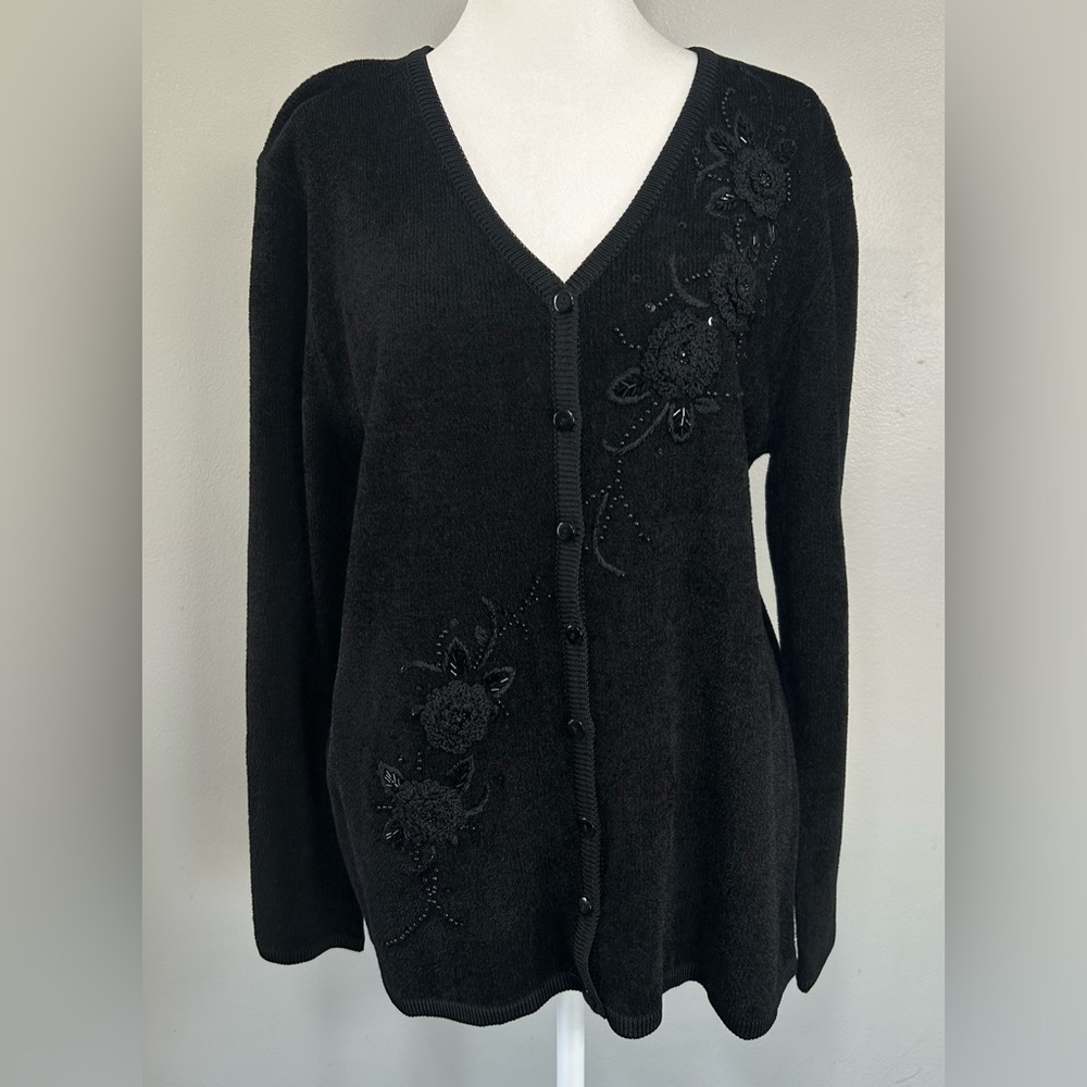 Shana K Vintage Women’s black beaded embellished cardigan sweater